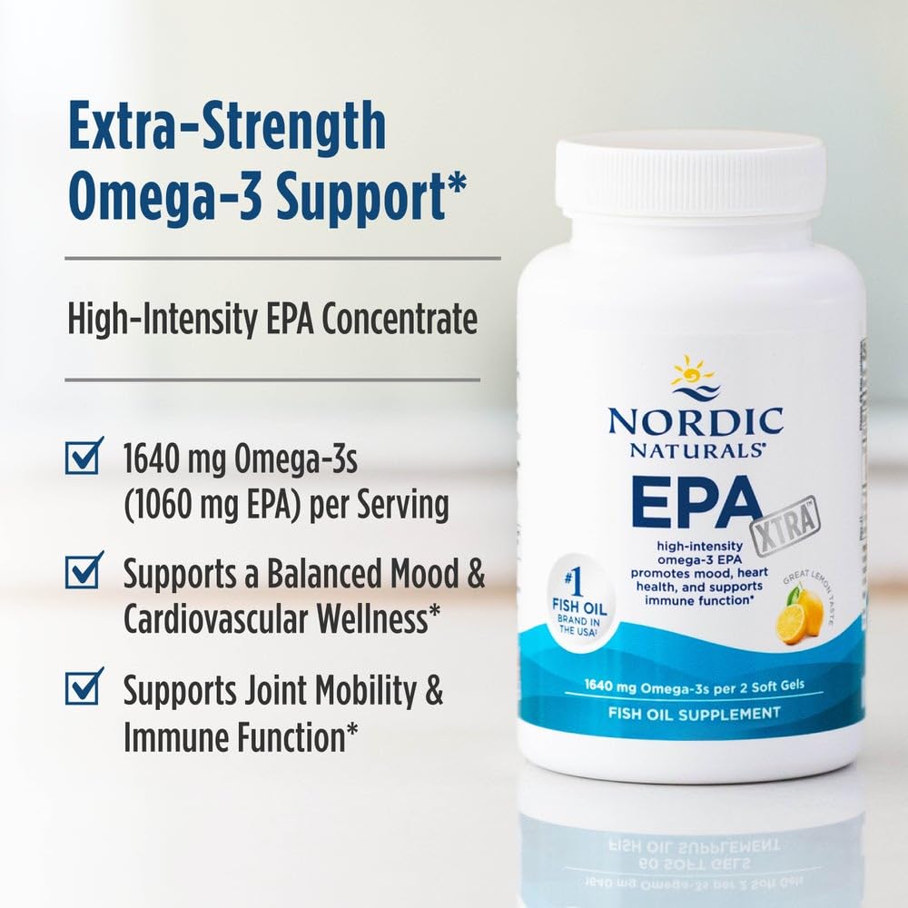 Nordic Naturals EPA Xtra gélules avec un citron en arrière-plan