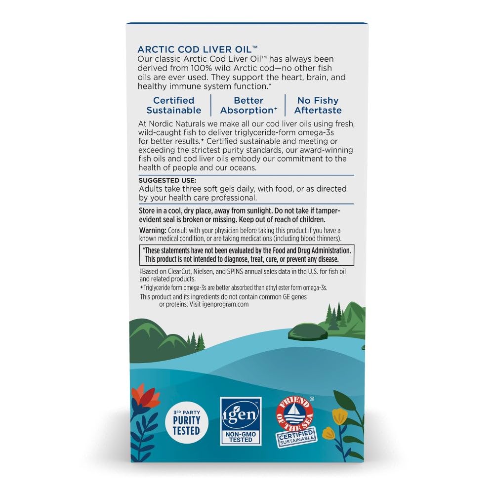 Nordic Naturals Huile de Foie de Morue Arctic sur fond blanc