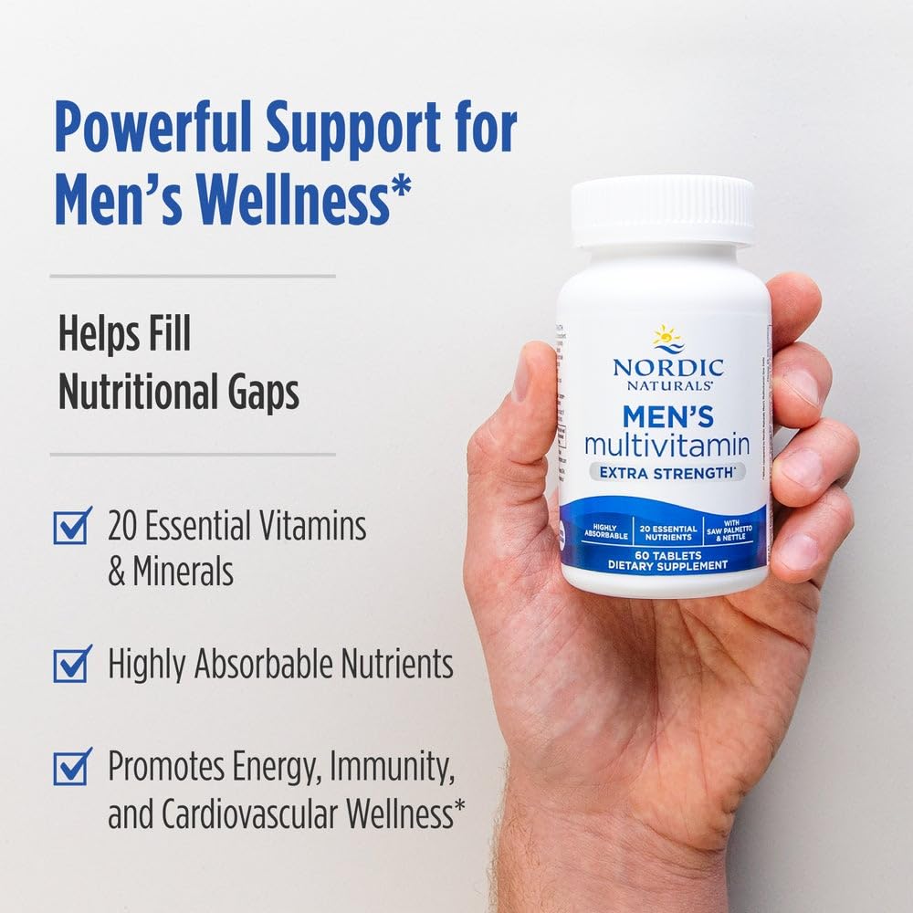 Nordic Naturals Multivitamine Extra Fort, comprimés sur une surface blanche