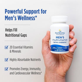 Nordic Naturals Multivitamine Extra Fort, comprimés sur une surface blanche