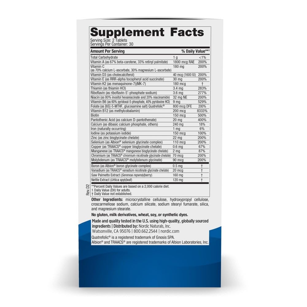 Nordic Naturals Multivitamine Extra Fort, emballage et informations nutritionnelles