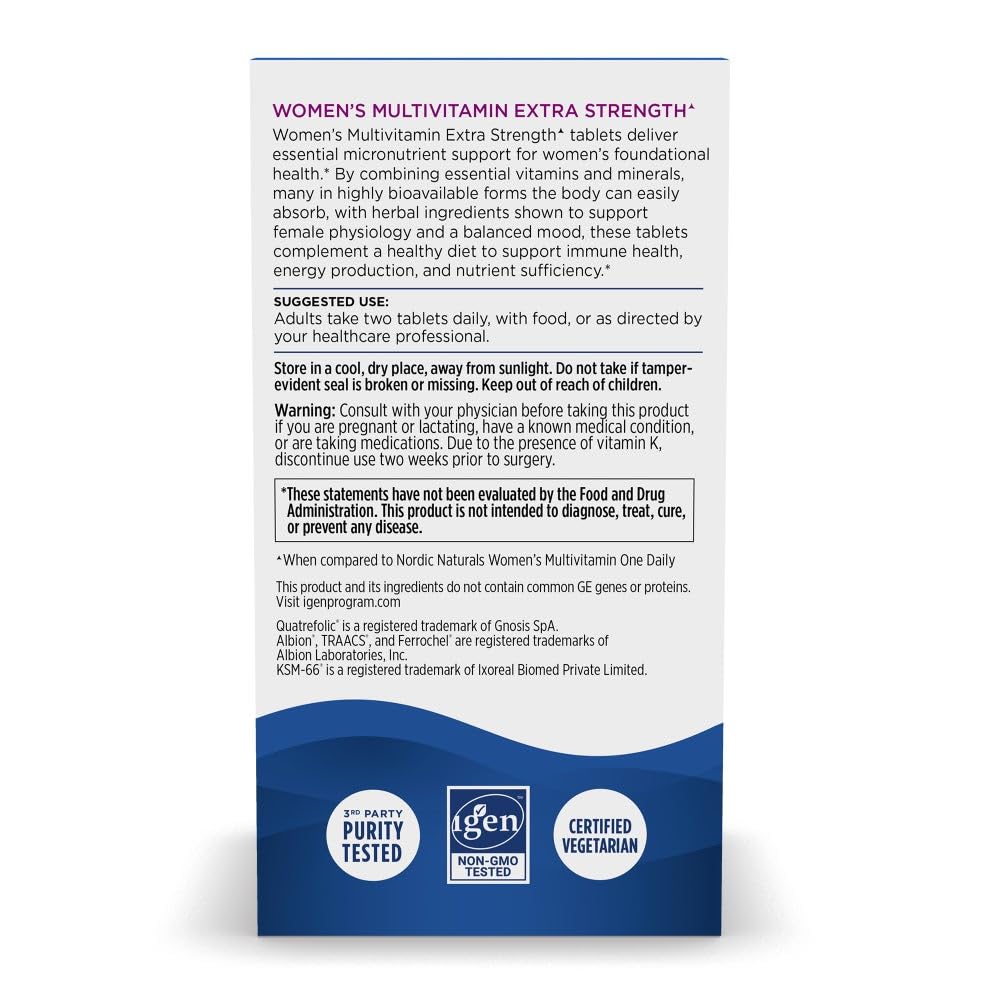 Nordic Naturals Multivitamine Femme Extra Force, comprimés dans un verre
