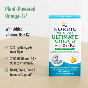 Nordic Naturals Omega-3 D3+K2 Végétal 1210mg gélules arrière