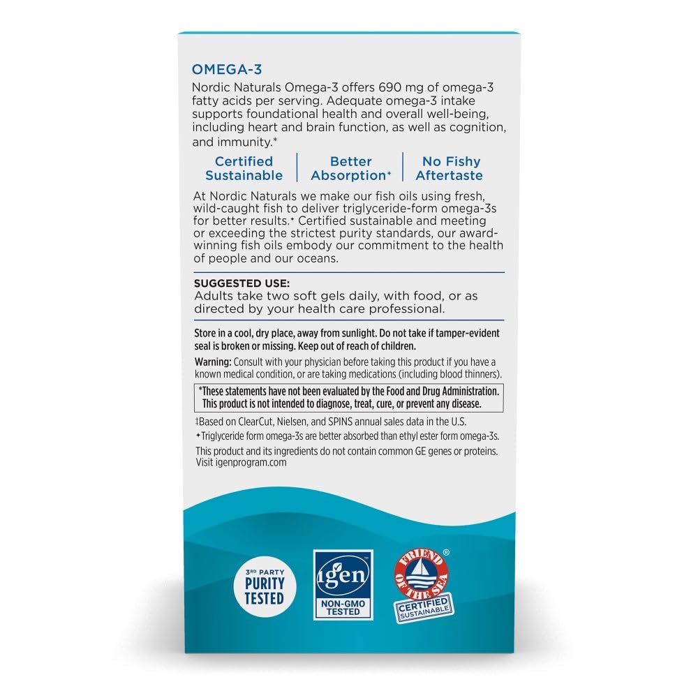 Nordic Naturals Omega-3 flacon ouvert avec capsules