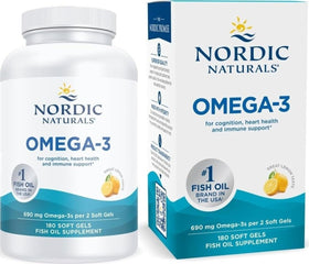 Nordic Naturals Omega-3 Huile de Poisson 690mg 180 Capsules Citron vue de face
