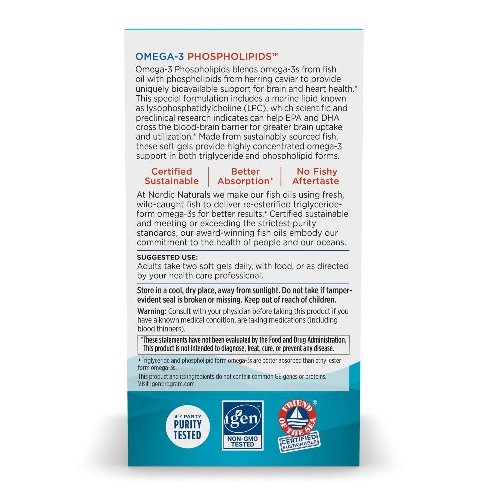 Nordic Naturals Omega-3 Phospholipides 500 mg sur un fond blanc