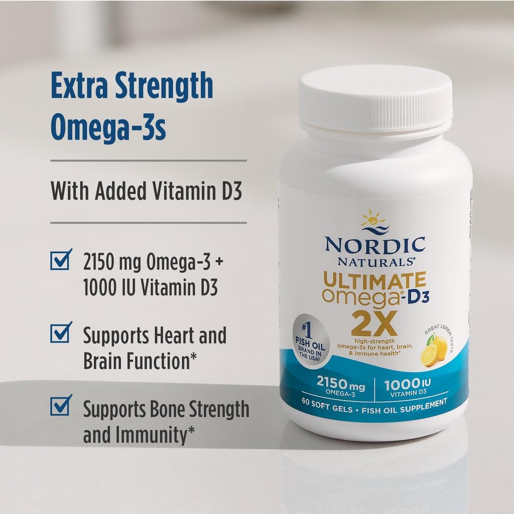 Nordic Naturals Omega 3 Ultimate 2X 2150mg EPA+DHA 60 capsules avec étiquette