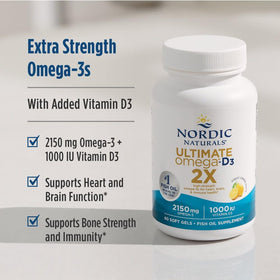 Nordic Naturals Omega 3 Ultimate 2X 2150mg EPA+DHA 60 capsules avec étiquette