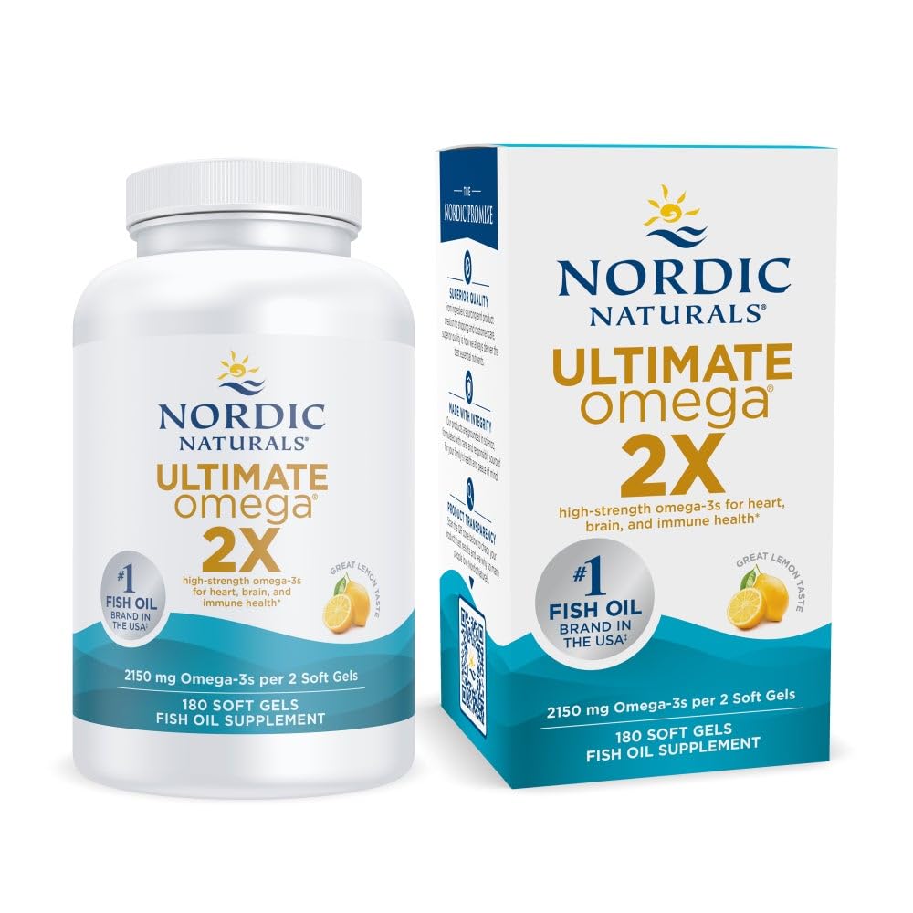 Nordic Naturals Omega 3 Ultimate 2X 2150mg Huile de Poisson Citron 180 Capsules vue de face