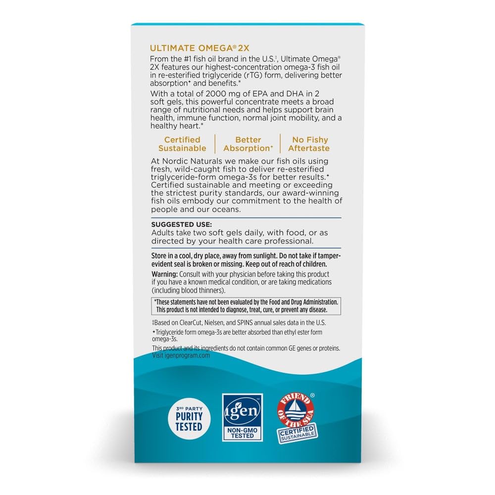 Nordic Naturals Omega 3 Ultime 2X 2150mg Huile de Poisson Citron - Capsules sur une table