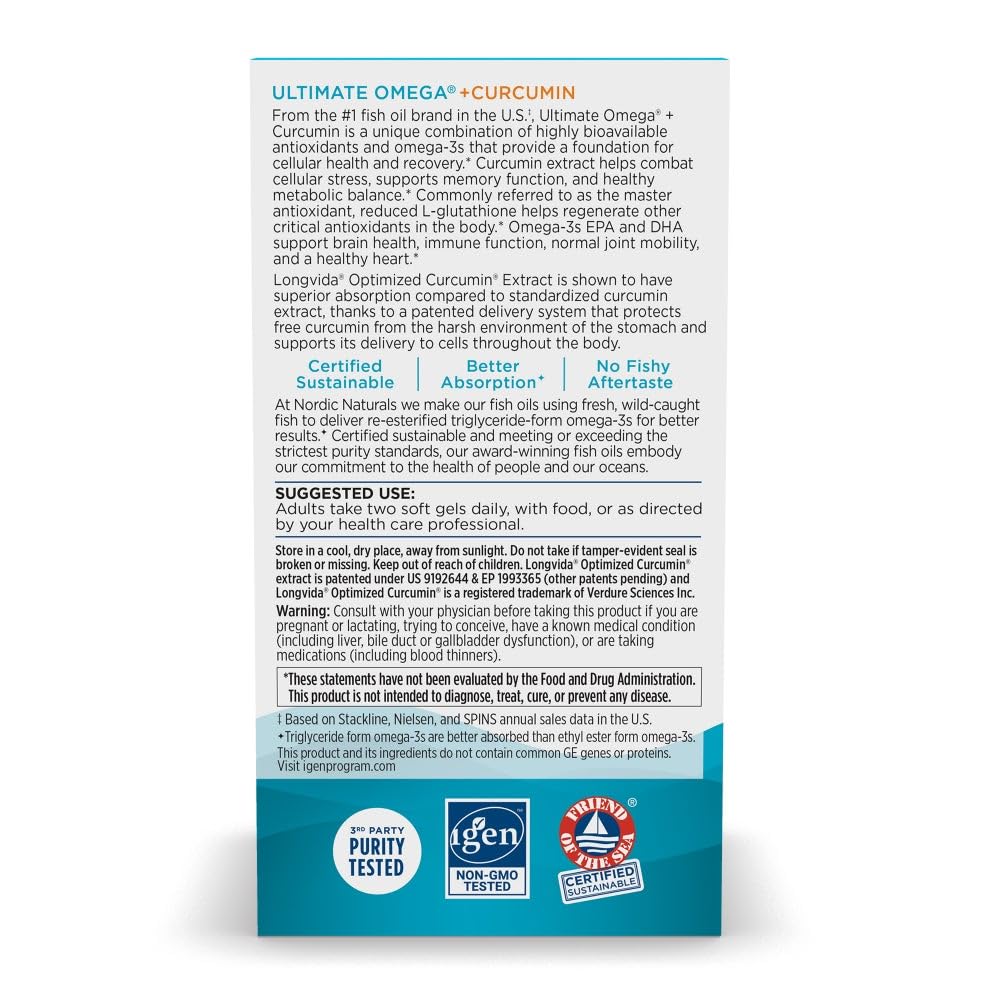 Nordic Naturals Omega Curcumin capsules on a table