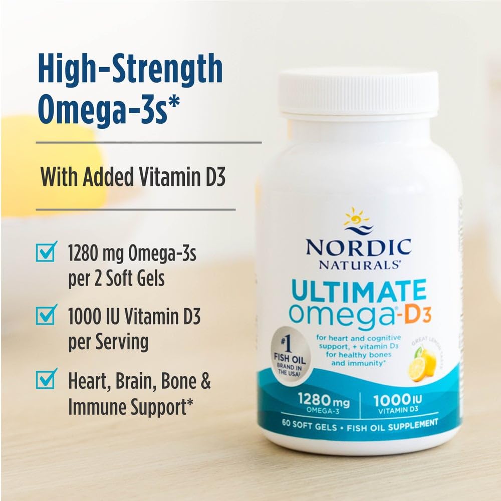 Nordic Naturals Omega-D3 1280mg 1000UI Citron gélules côté