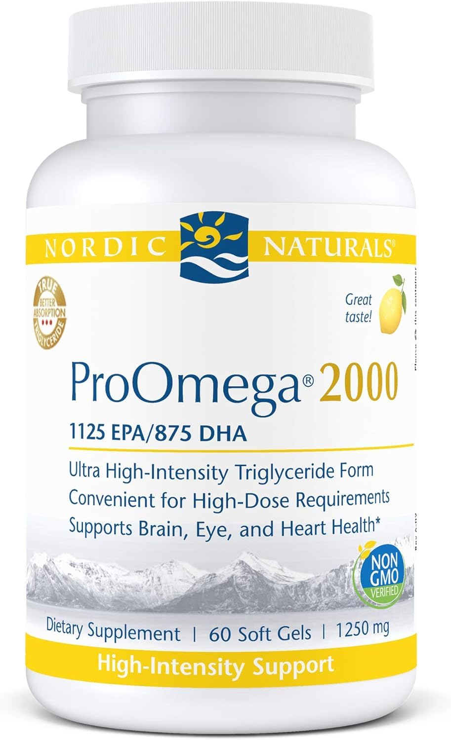 Nordic Naturals ProOmega 2000 2150 mg Omega-3 Huile de Poisson Citron front view