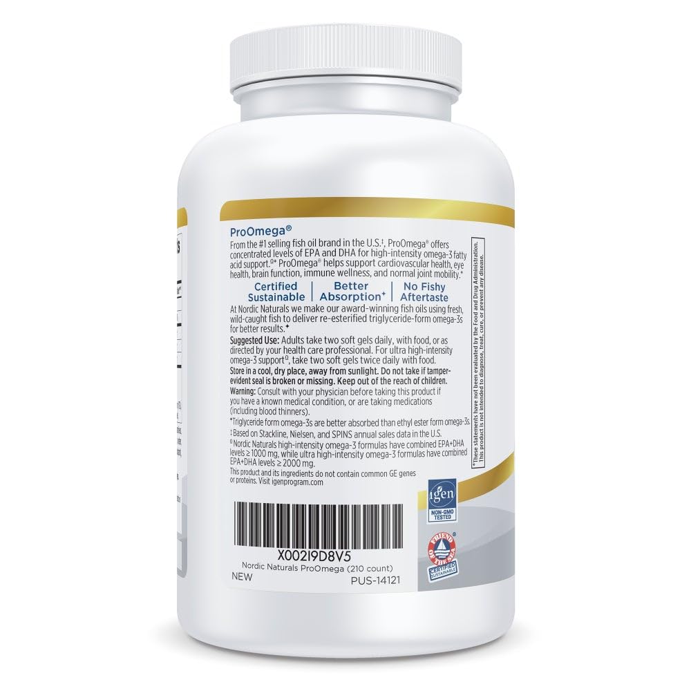 Nordic Naturals ProOmega 210 gélules souples, étiquette avec ingrédients et dosage
