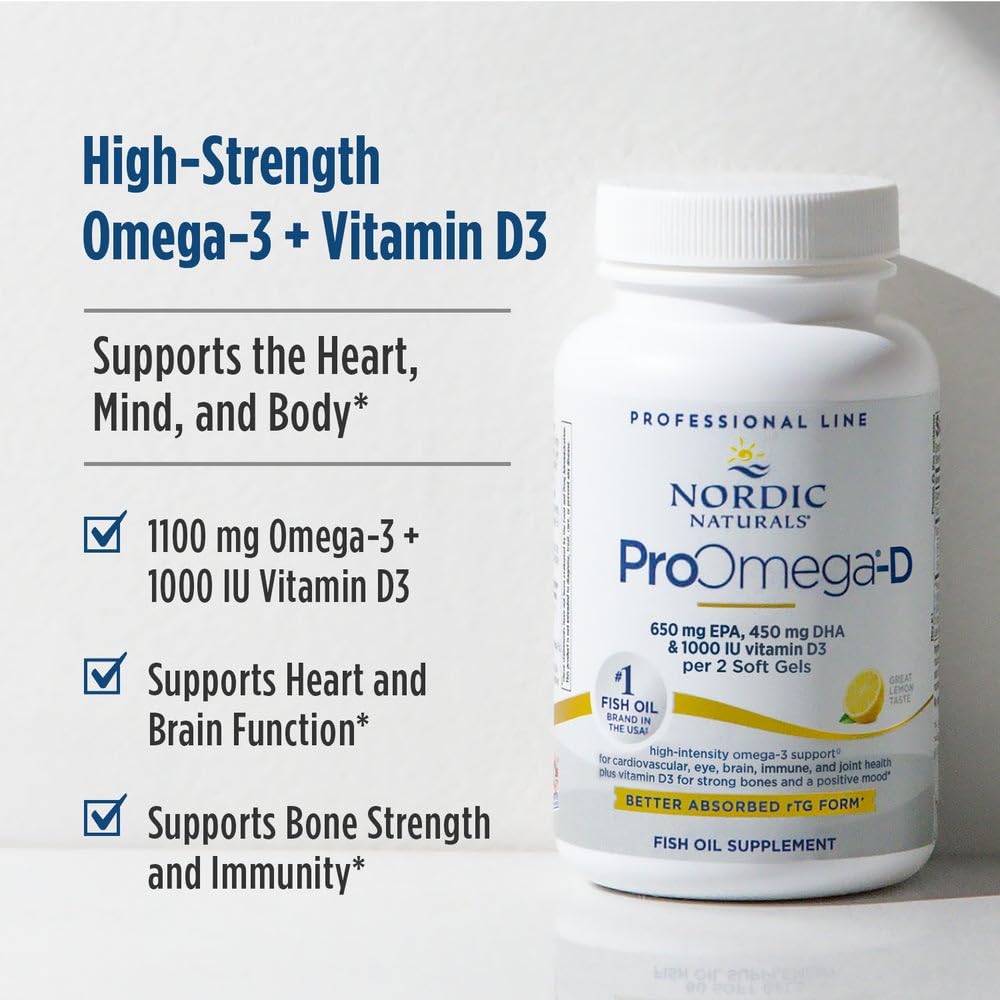 Nordic Naturals ProOmega-D gélules sur fond blanc