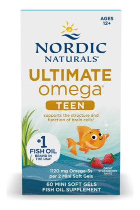Nordic Naturals Ultimate Omega 2X Teen - gélules fraise sur fond blanc