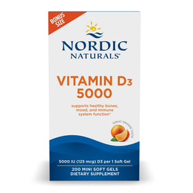 Nordic Naturals Vitamine D3 5000 IU 200 mini gélules orange - vue de face