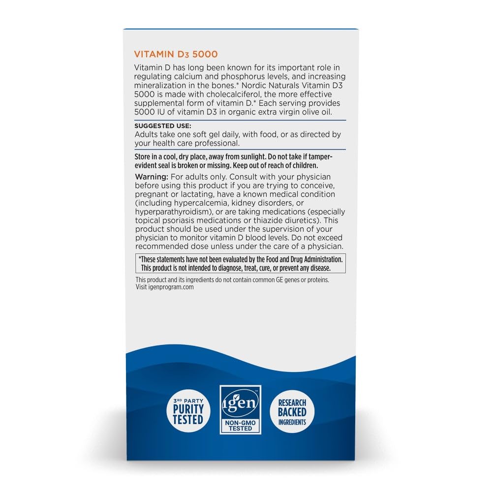 Nordic Naturals Vitamine D3 5000 IU gélules orange avec étiquette