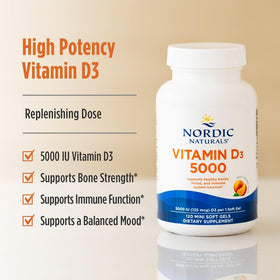 Nordic Naturals Vitamine D3 5000 IU gélules orange en vue de près