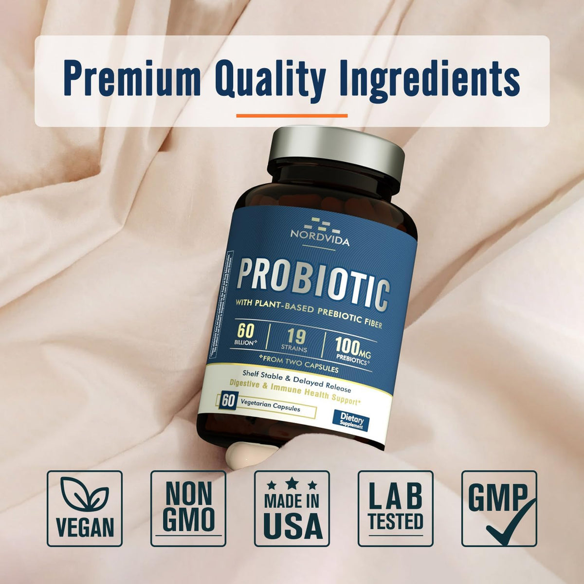 Nordvida Probiotique 60 Milliards 19 Souches gélules sur une table