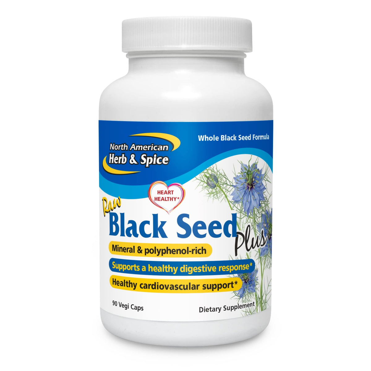 NORTH AMERICAN HERB & SPICE Black Seed Plus 90 capsules front view