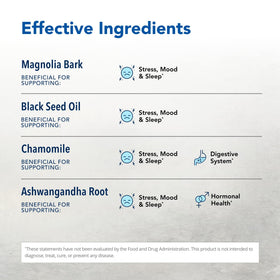 NORTH AMERICAN HERB & SPICE Herbal-zzZs ingrédients comme l'ashwagandha et la camomille