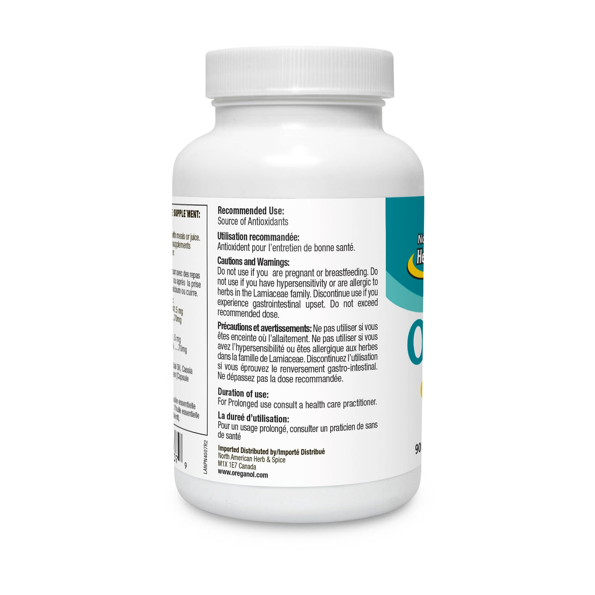 NORTH AMERICAN HERB & SPICE OregaResp, capsules dans un verre avec des herbes autour