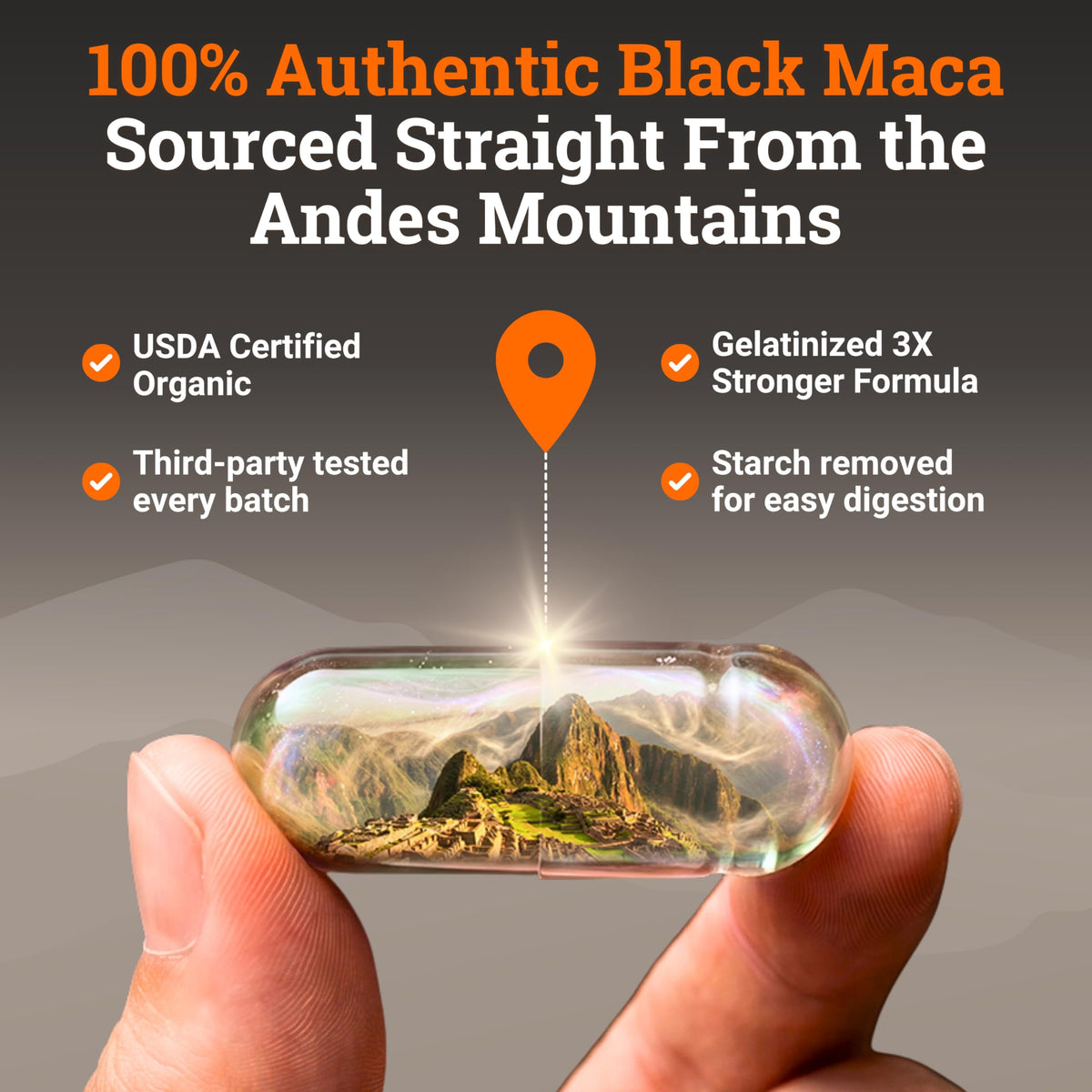 Nourishing Nutrients Gelée de Maca Noire 200 Capsules sur une table