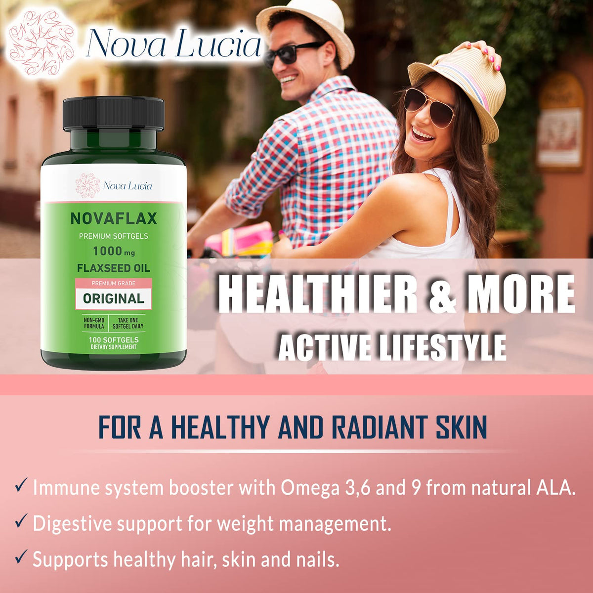 Nova Lucia Capsules d'Huile de Lin Bio avec des éléments naturels