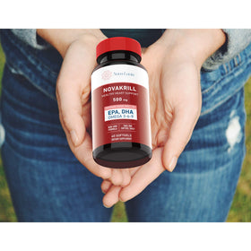 Nova Lucia Huile de Krill 1000 mg Capsules Liquides près d'une assiette santé