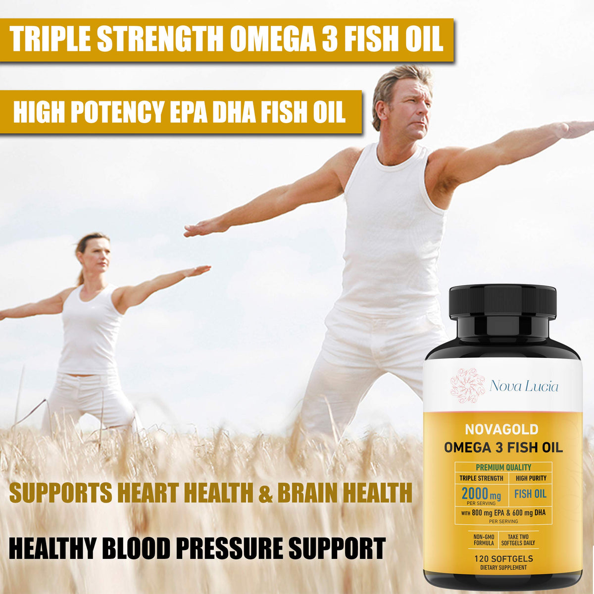 Nova Lucia Omega 3 capsules liquides avec un verre d'eau