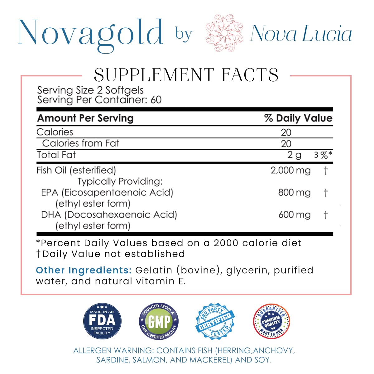Nova Lucia Omega 3 capsules liquides sur une table en bois