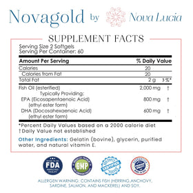 Nova Lucia Omega 3 capsules liquides sur une table en bois