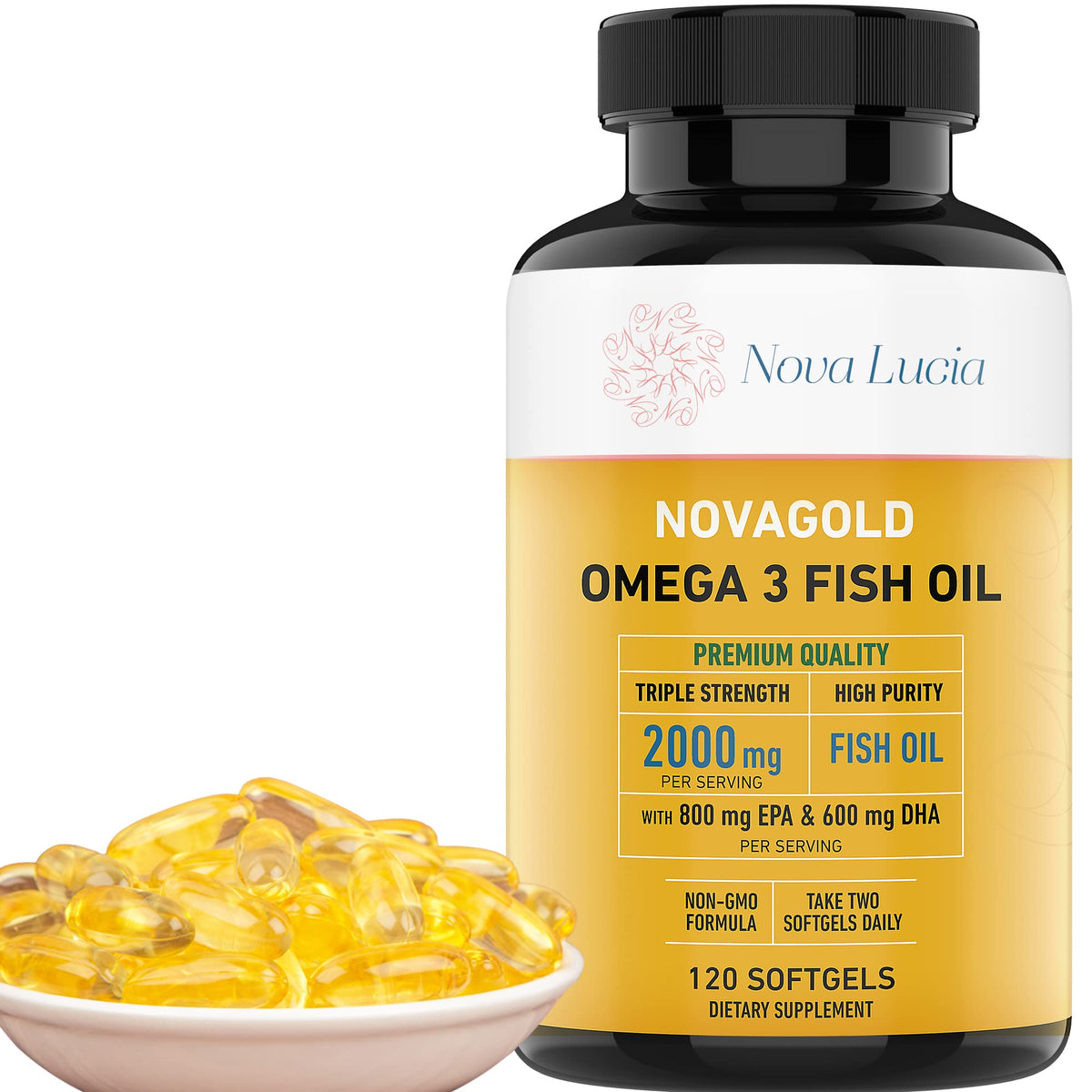 Nova Lucia Omega 3 huile de poisson 2000mg vue avant de la boîte