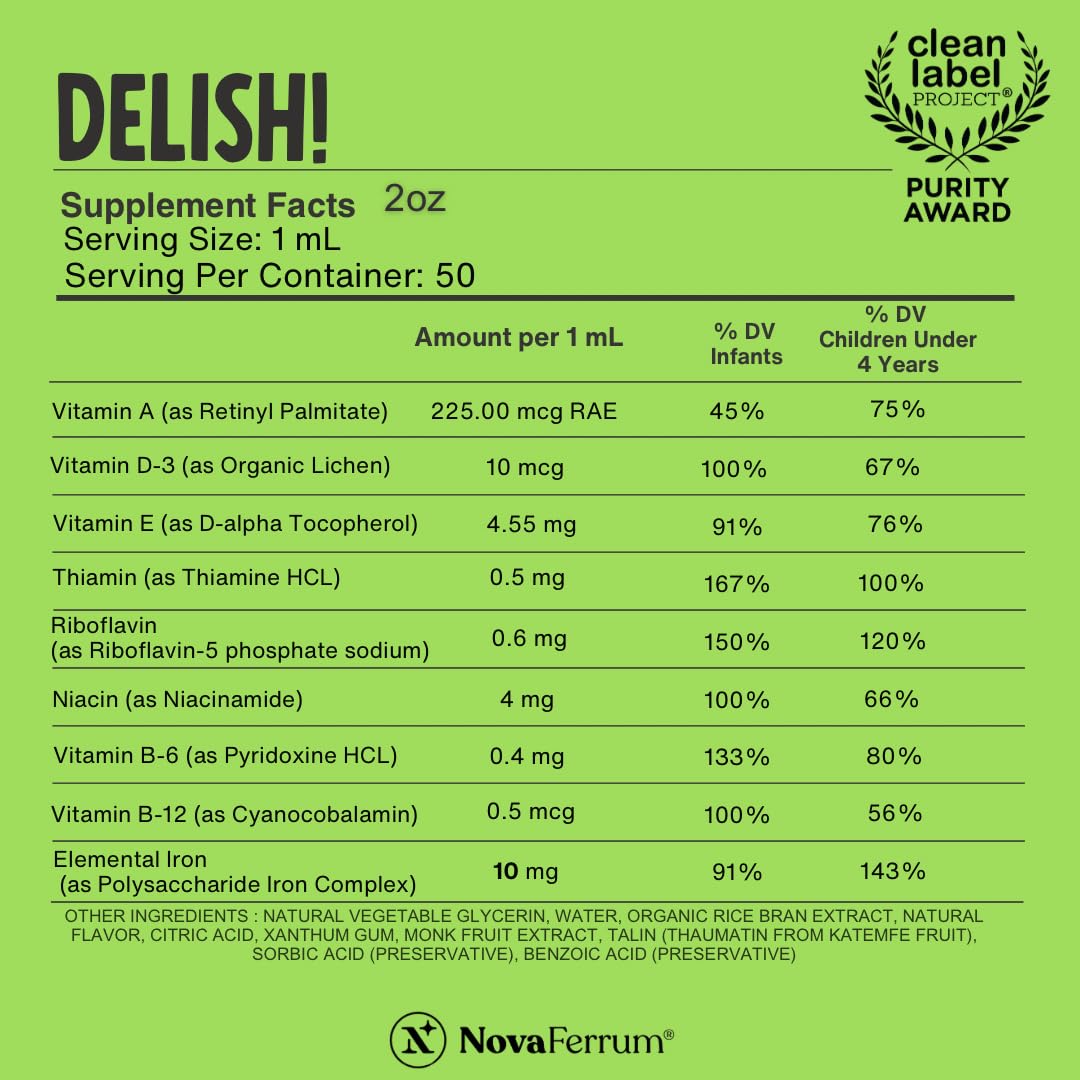 NovaFerrum Delish multivitamine 50 mL étiquette détaillée