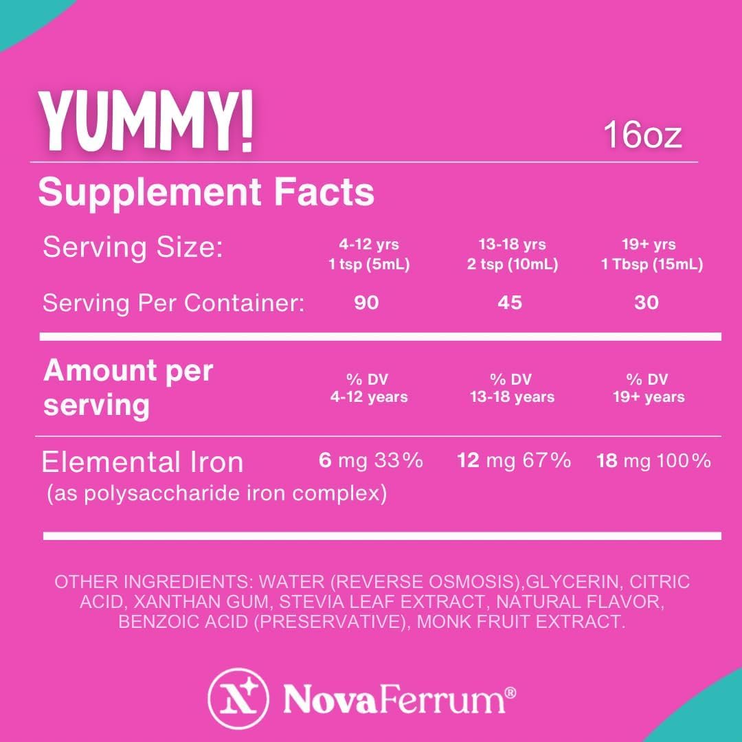 NovaFerrum Fer Liquide 473 ml sur une table avec une cuillère