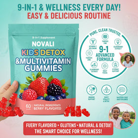 Novali Health Gummies Multivitamines Enfants 9-en-1 emballage avec goût baies