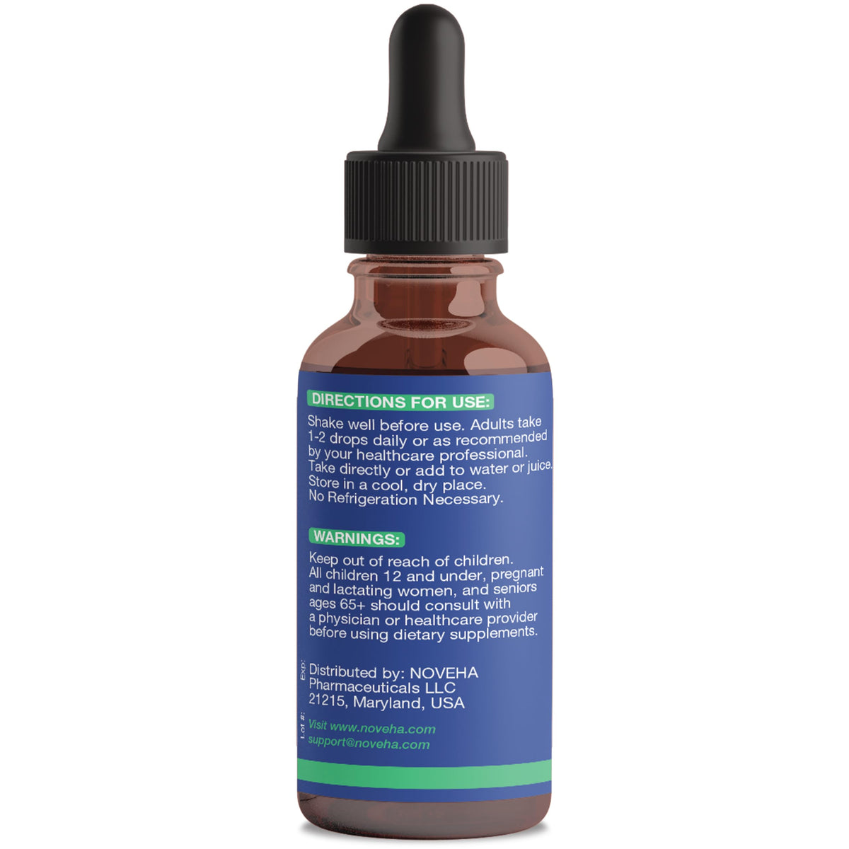 NOVEHA Gouttes d'Iode Biologique 250 mcg - Étiquette avec ingrédients