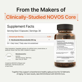 Novos NMN 250mg avec une main tenant le flacon