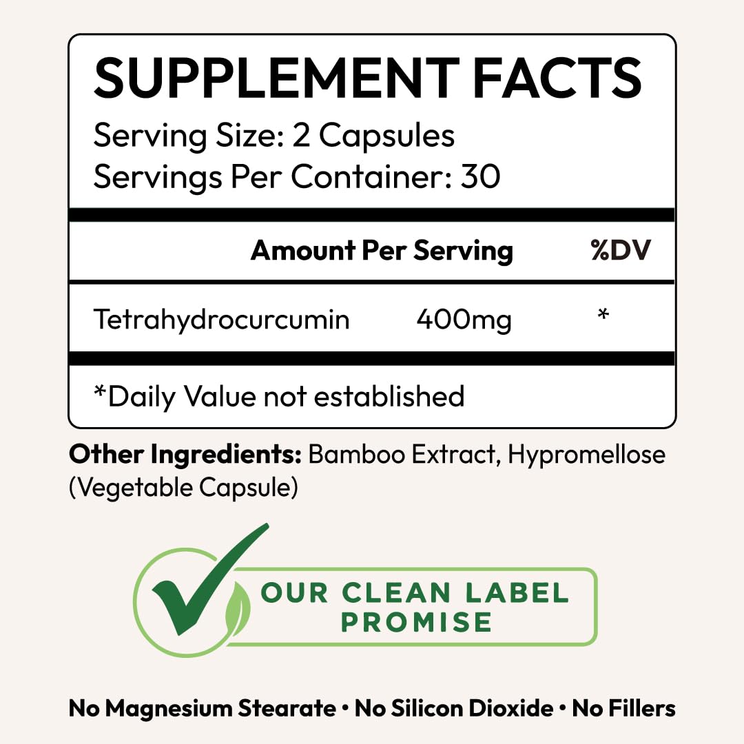 Novum Naturals Tetrahydrocurcumin 200mg étiquette avec ingrédients