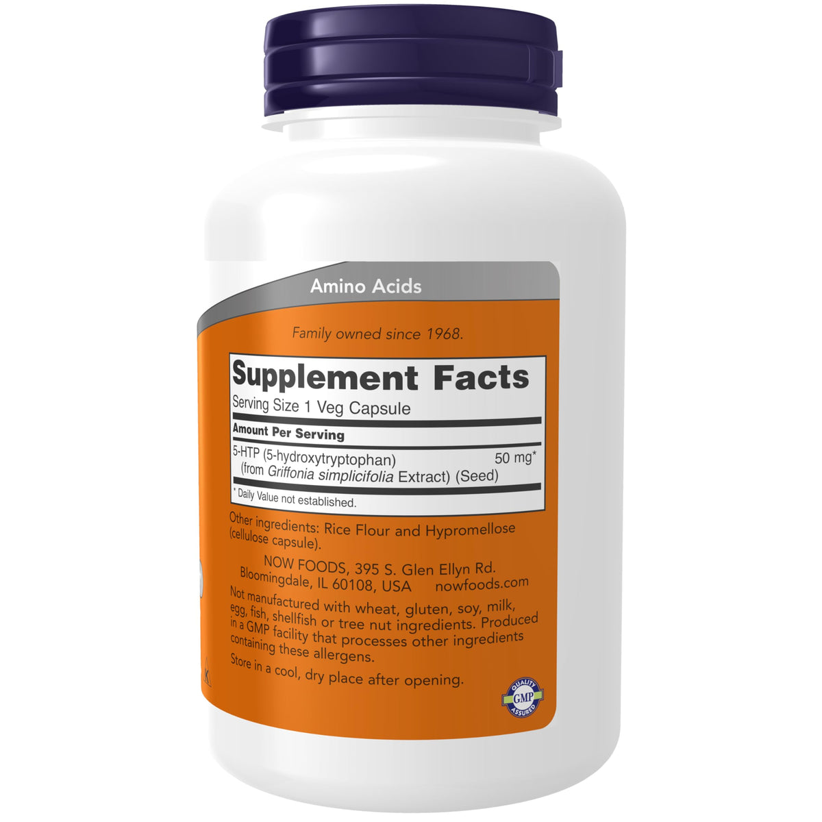 NOW Foods 5-HTP 50 mg Capsules vue latérale