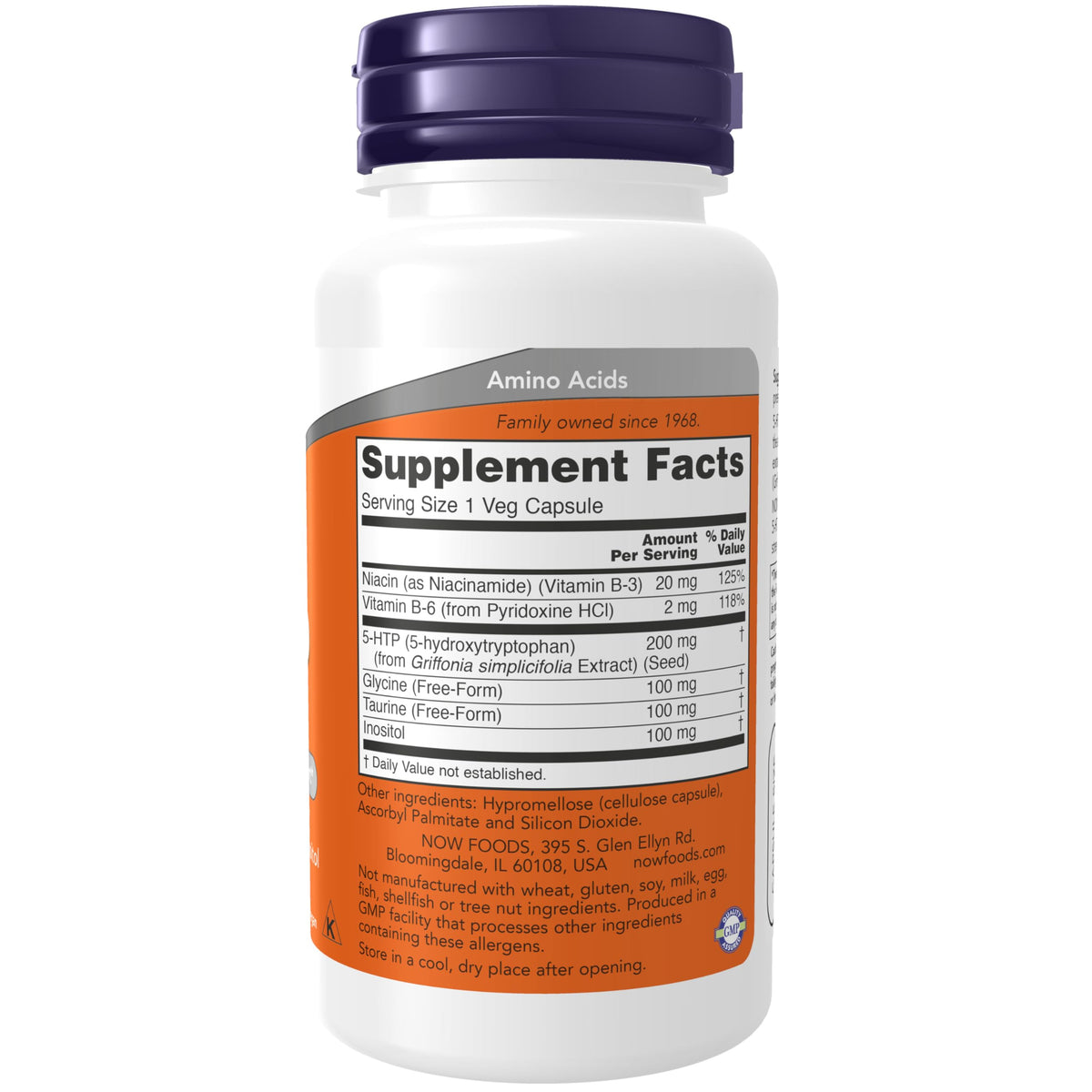 NOW Foods 5-HTP Double Force 200 mg, capsule végétale vue de près