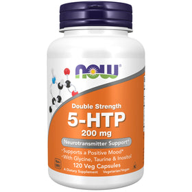 NOW Foods 5-HTP Double Force 200 mg capsules végétales vue de face