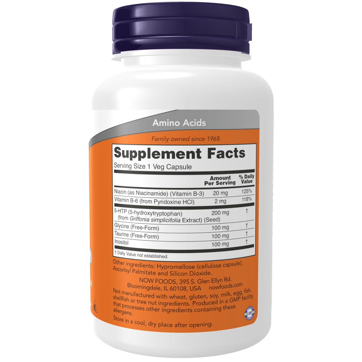 NOW Foods 5-HTP Double Force 200 mg étiquette du produit