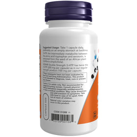 NOW Foods 5-HTP Double Force 200 mg, vue latérale de la bouteille