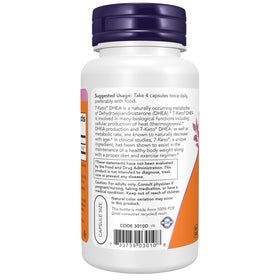NOW Foods 7-Keto DHEA gélules végétales sur fond blanc