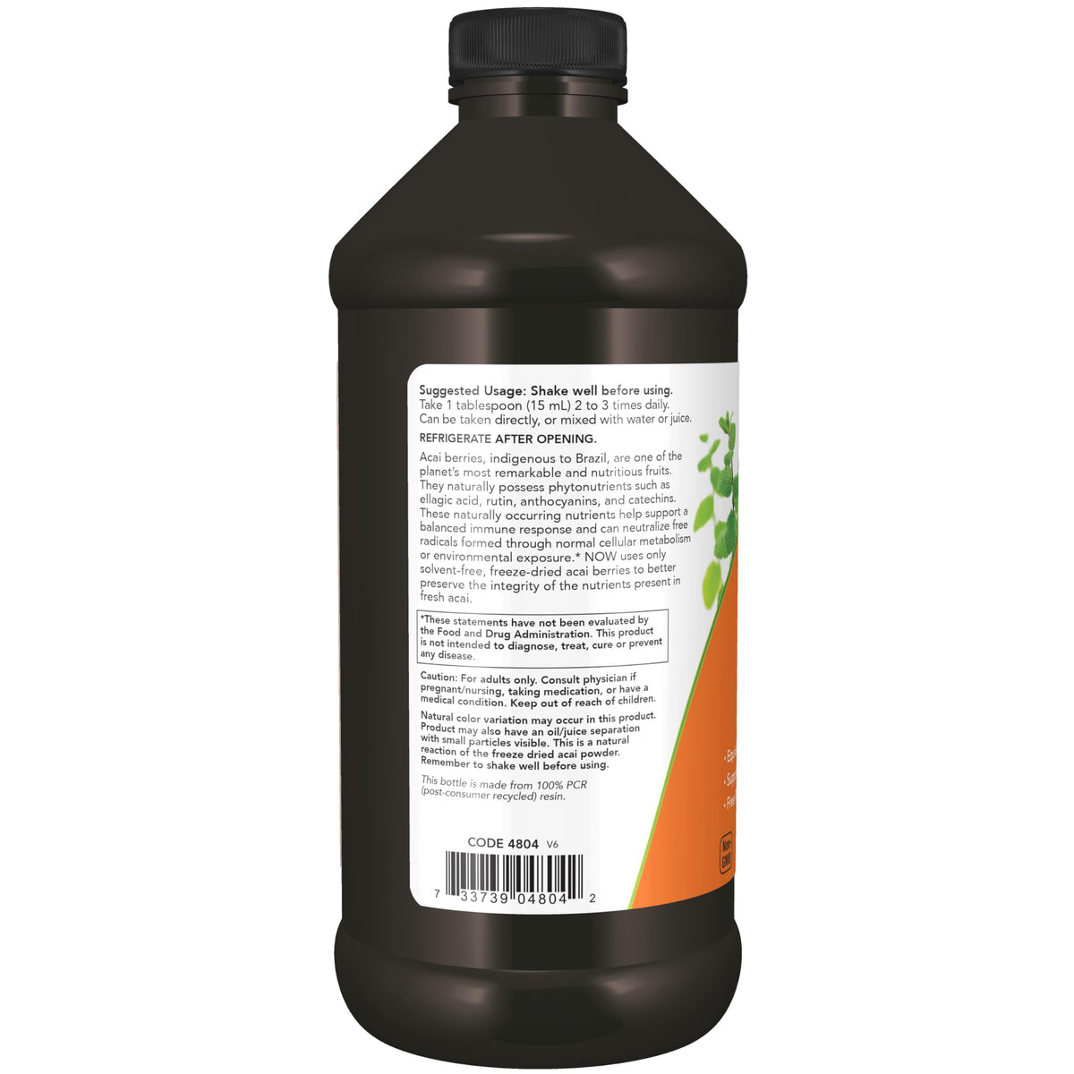 NOW Foods Acai Liquide 473 ml avec verre et fruits