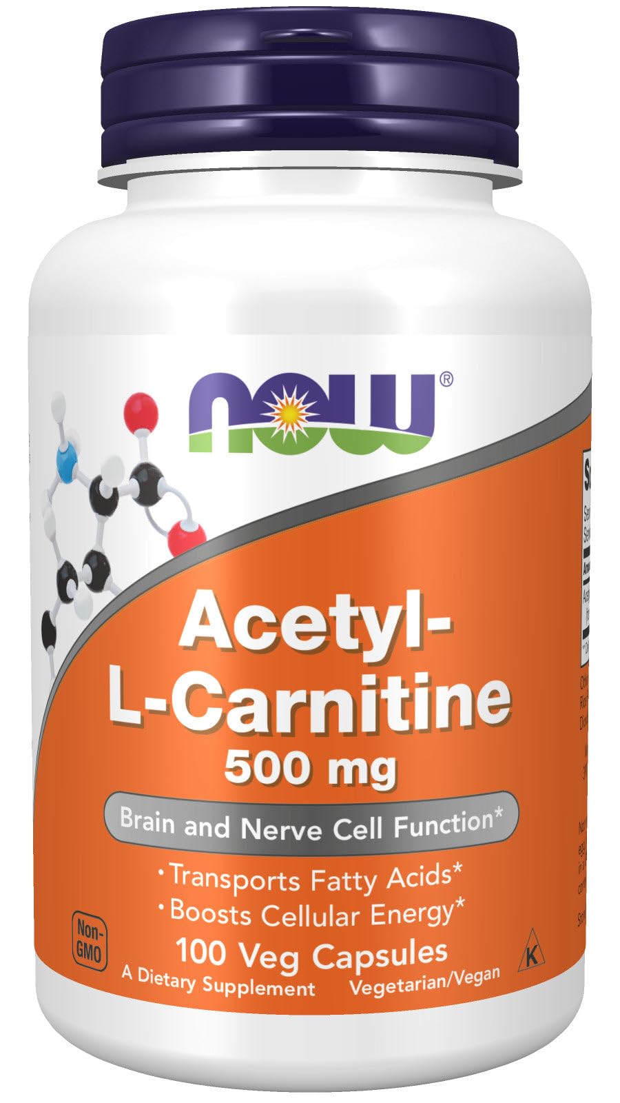 NOW Foods Acetyl L-Carnitine 500 mg 100 capsules vue avant
