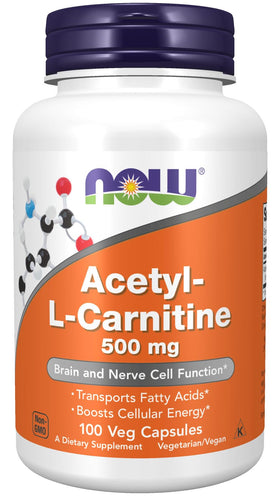 NOW Foods Acetyl L-Carnitine 500 mg 100 capsules vue avant