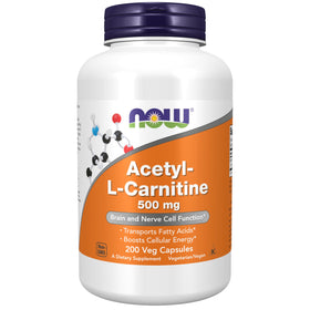 NOW Foods Acétyl-L-Carnitine 500 mg 200 capsules végétales, vue de face